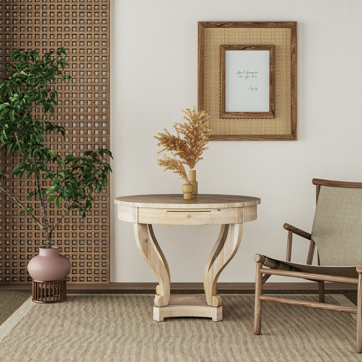 Curved Legs Farmhouse Style Small Round Dining Table