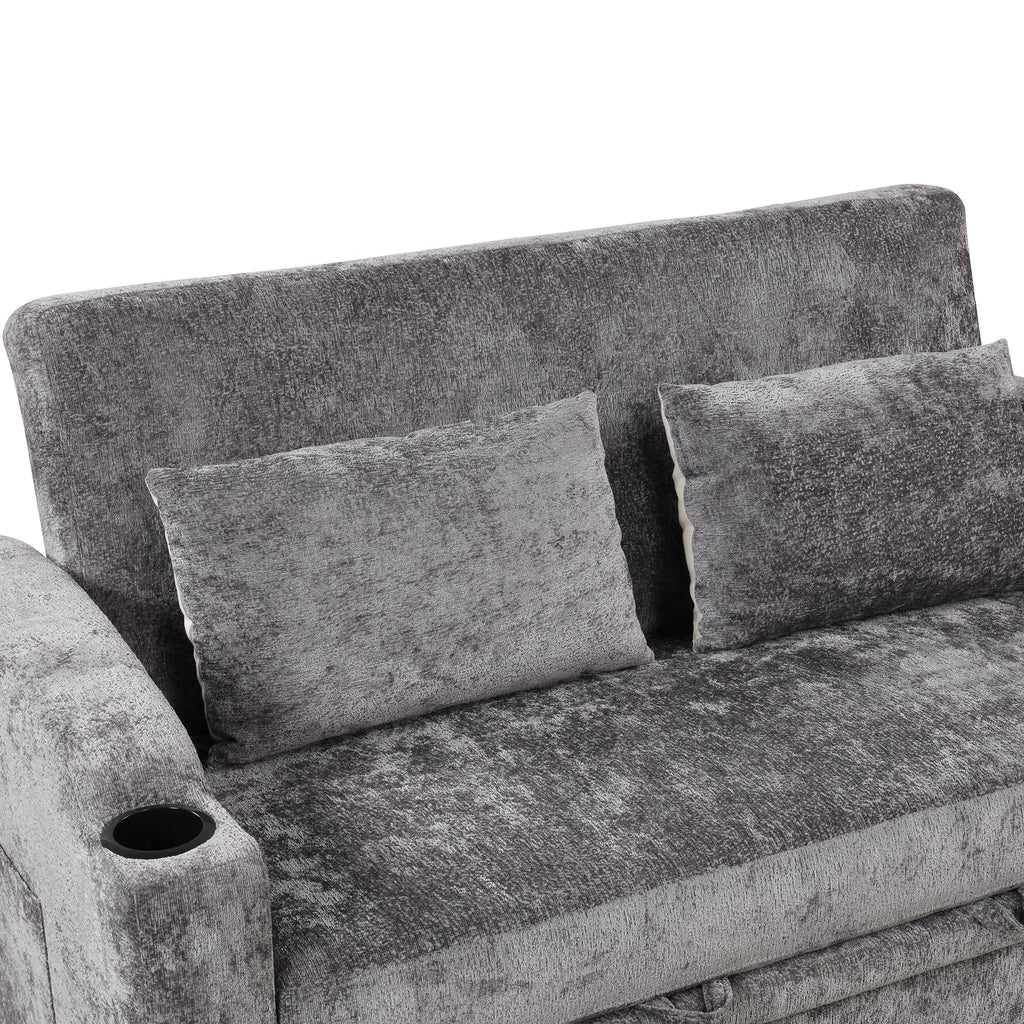 61.6" Pull Out Sofa Bed - Modern Chenille Convertible Loveseat