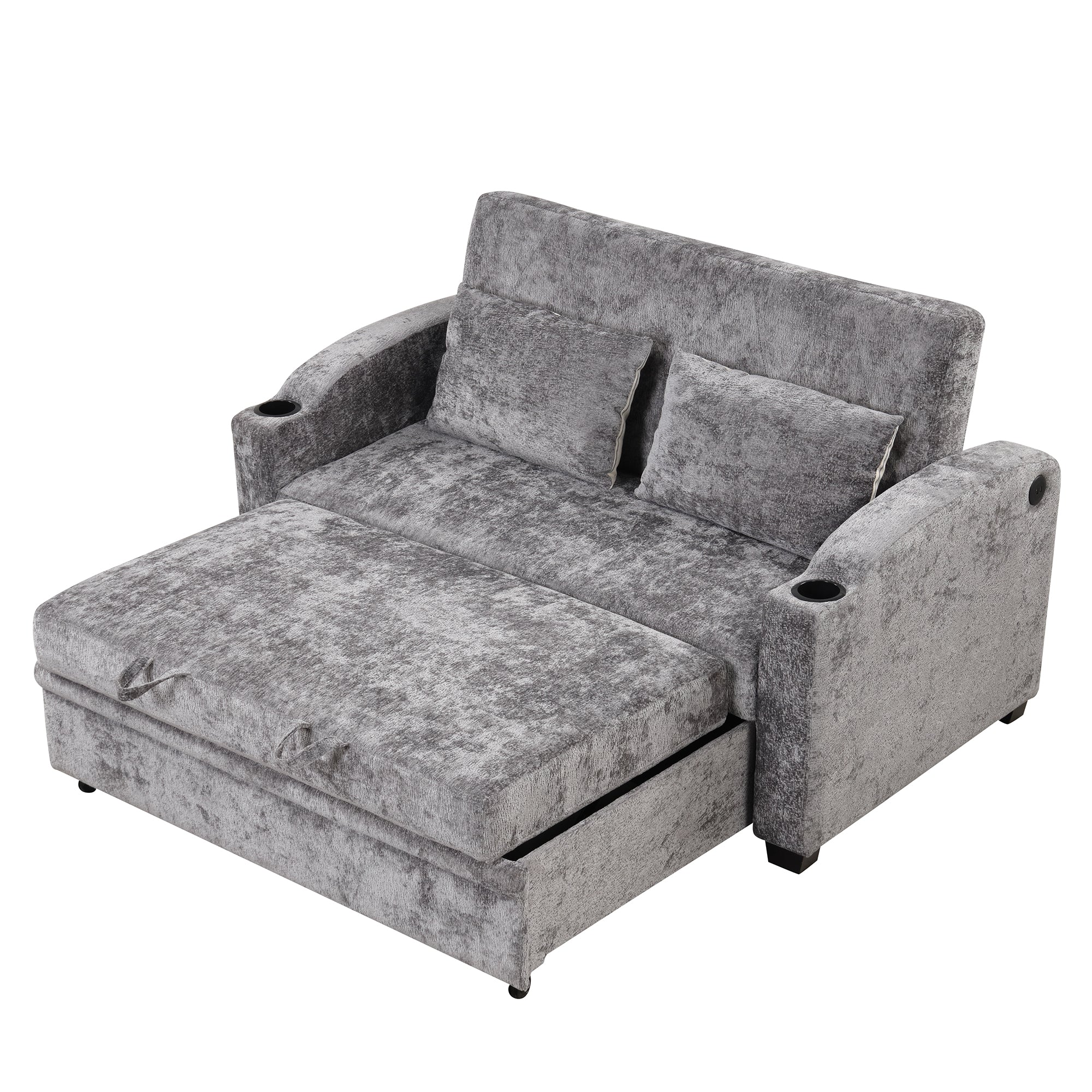 61.6" Pull Out Sofa Bed - Modern Chenille Convertible Loveseat