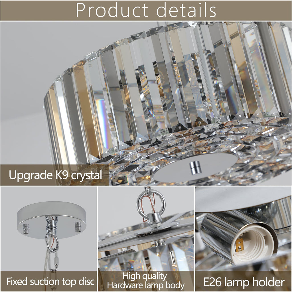 17" Chrome Crystal Pendant Chandelier