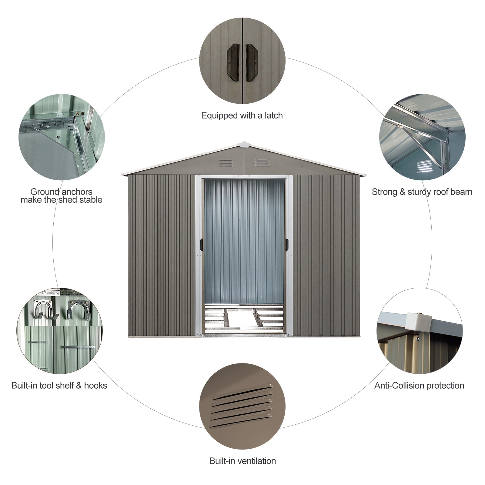 8x10ft Outdoor Metal Storage Shed
