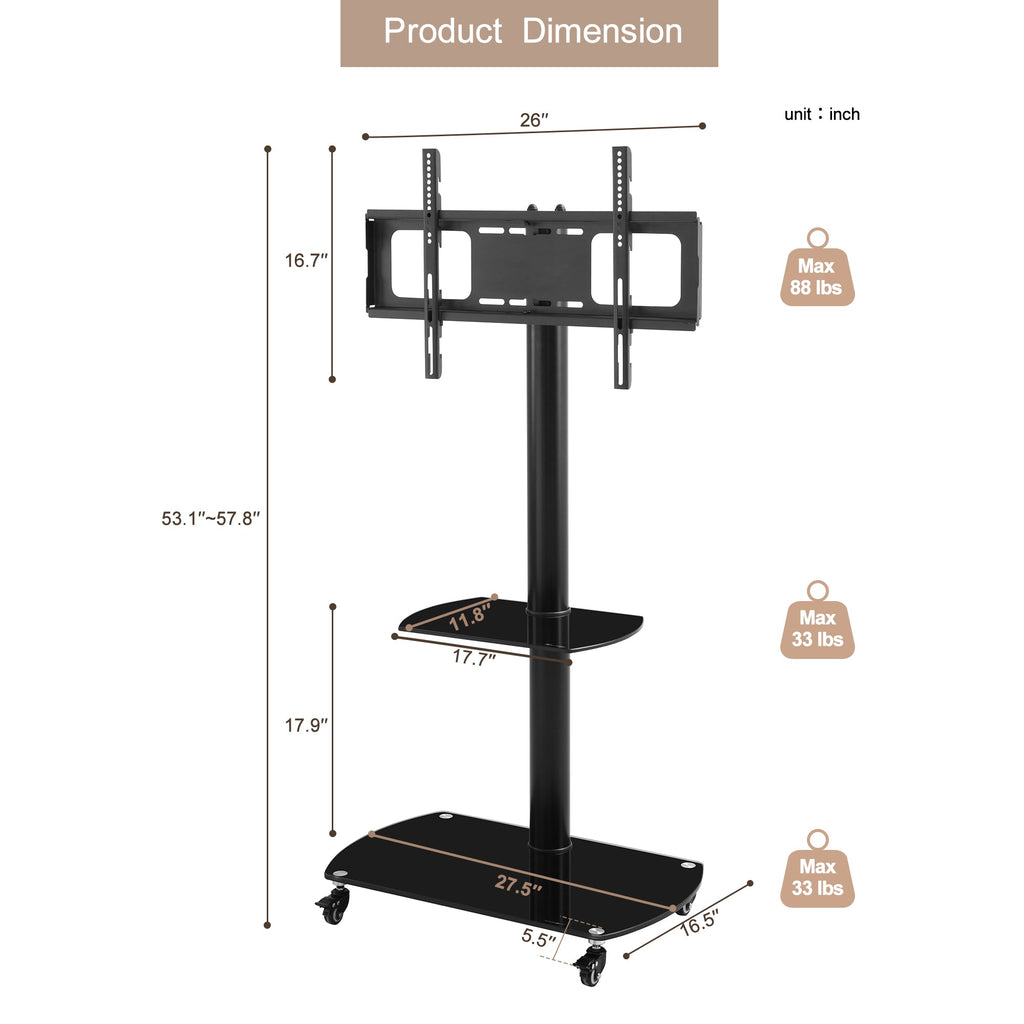 Height and Angle Adjustable Multi-Function Mobile TV Stand