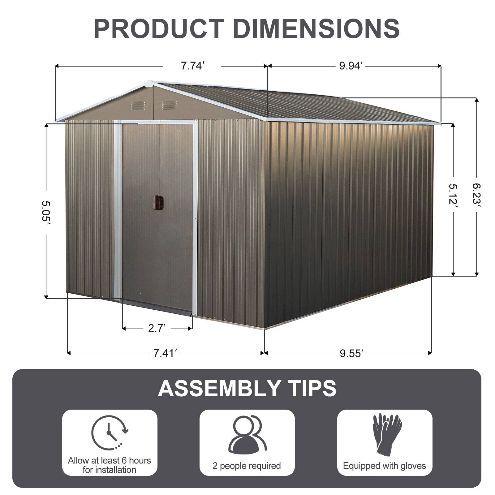 8x10ft Outdoor Metal Storage Shed