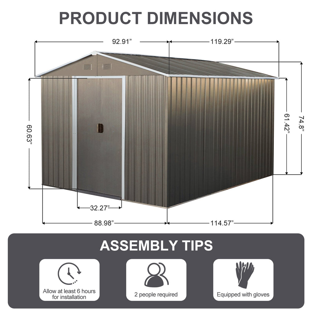 8x10ft Outdoor Metal Storage Shed