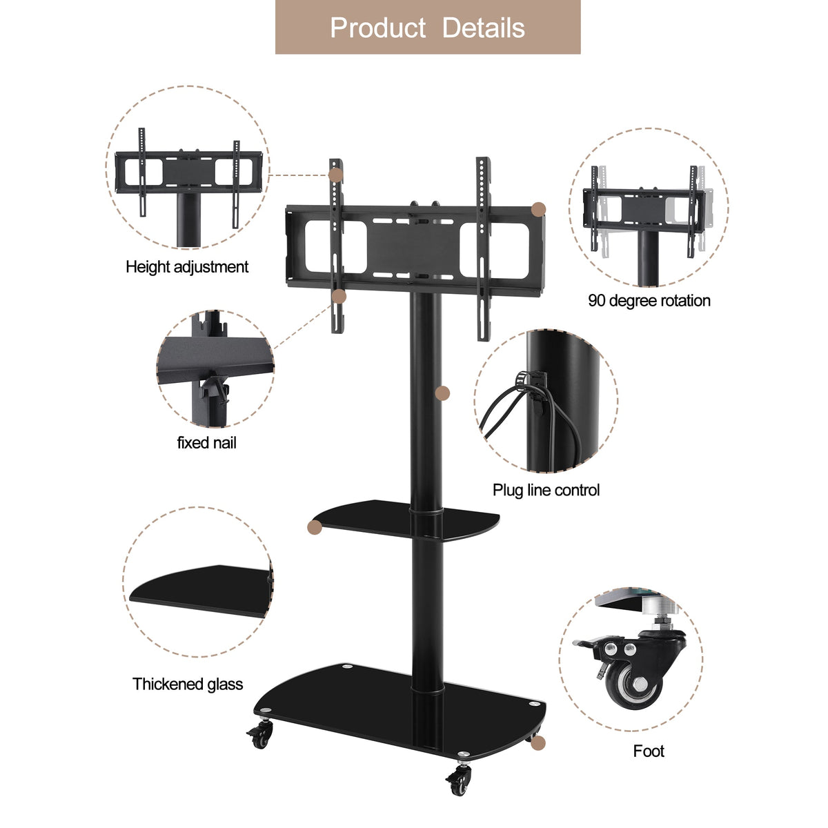 Height and Angle Adjustable Multi-Function Mobile TV Stand