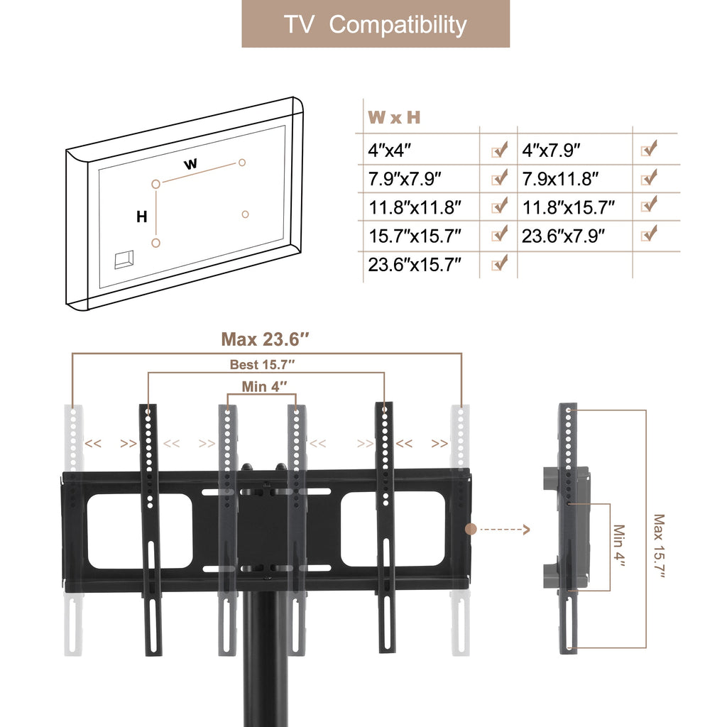 Height and Angle Adjustable Multi-Function Mobile TV Stand
