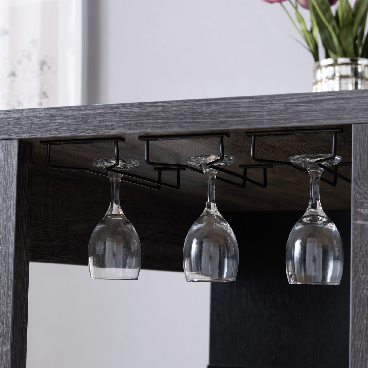 Distressed Home Bar Table with Wine Glass Compartment