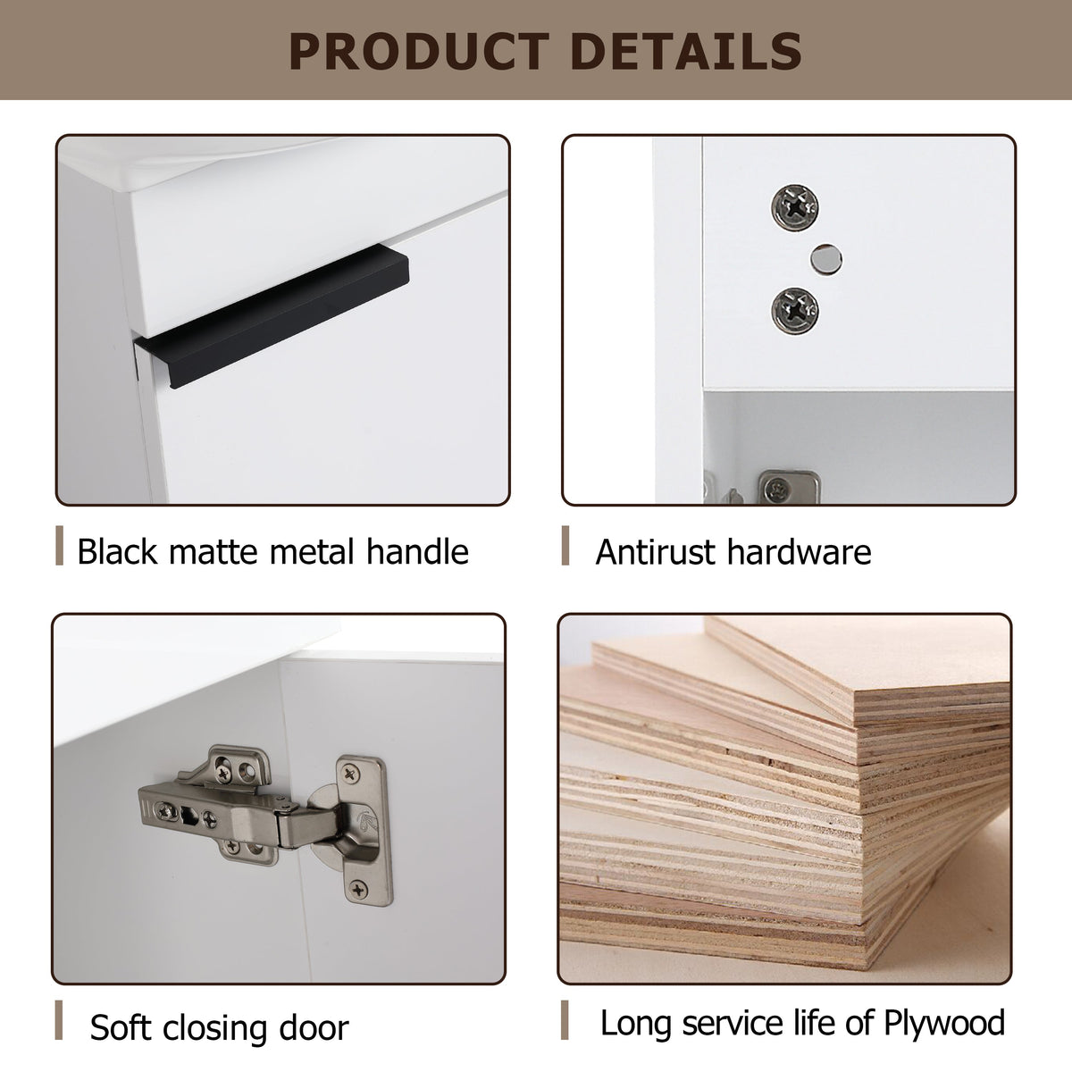 Soft Close Doors Bathroom Vanity With Sink - 16 Inch