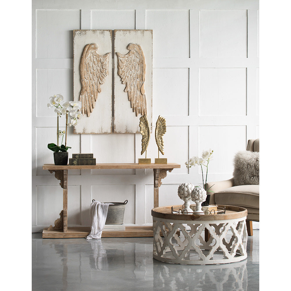 Set of 2 Feather Wing Wall Panels with Distressed Finish
