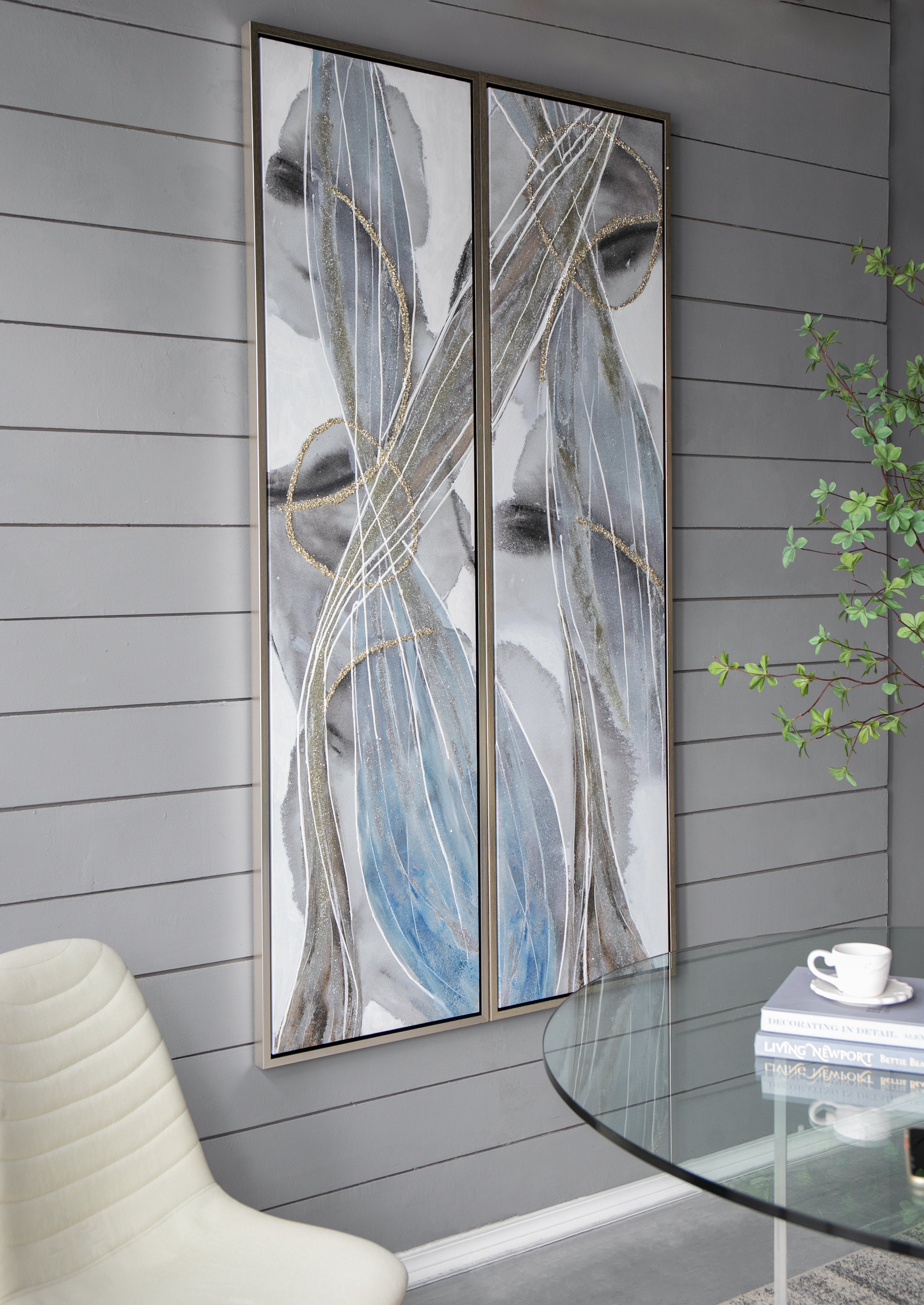 Set of 2 Elongated Modern Abstract Oil Paintings