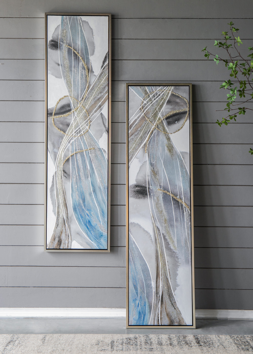 Set of 2 Elongated Modern Abstract Oil Paintings