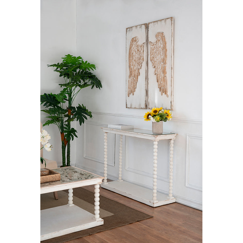 Set of 2 Feather Wing Wall Panels with Distressed Finish
