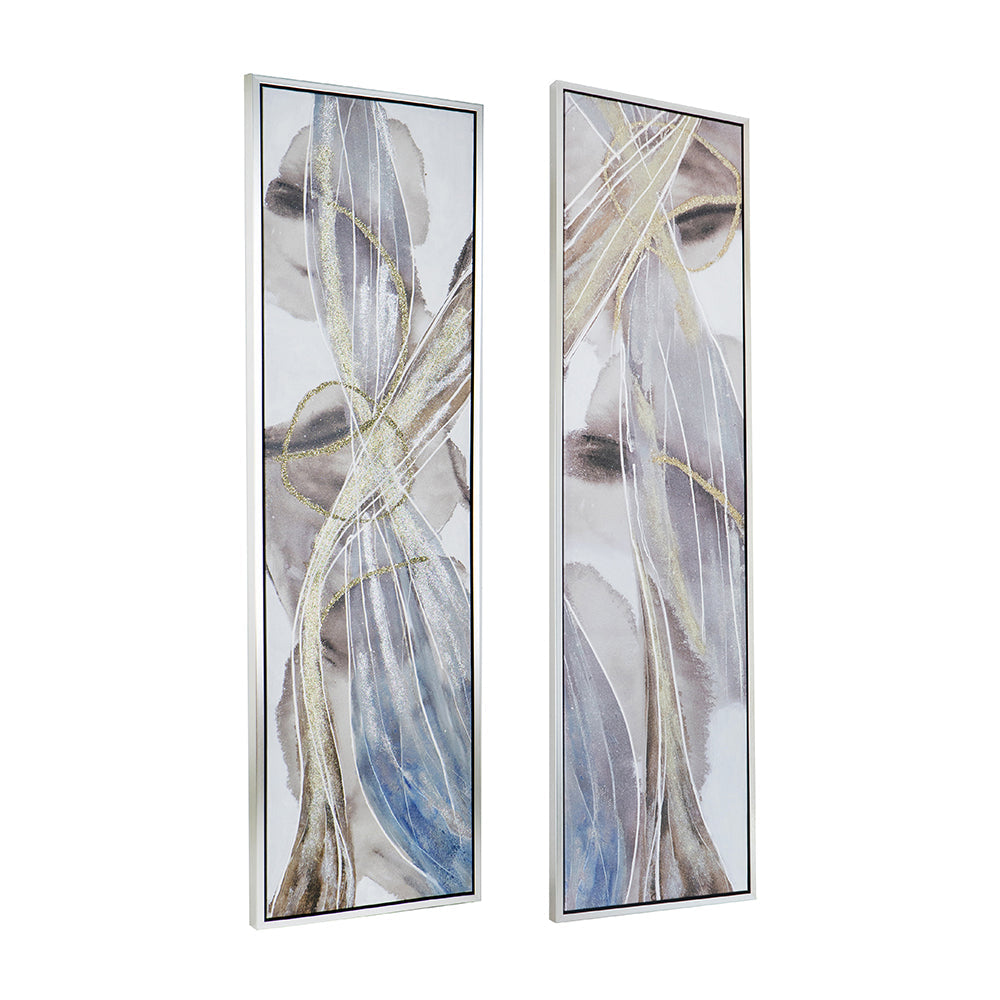 Set of 2 Elongated Modern Abstract Oil Paintings