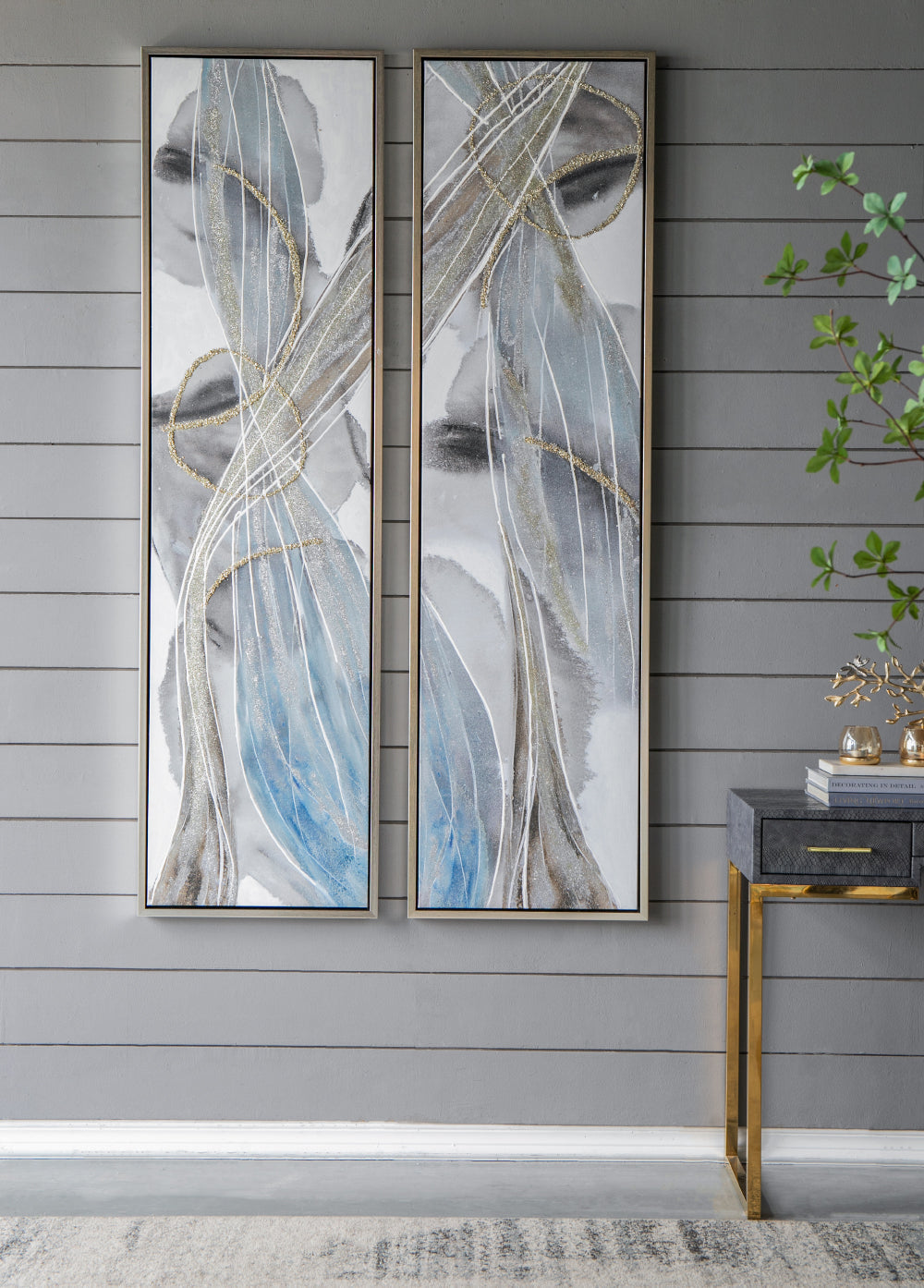 Set of 2 Elongated Modern Abstract Oil Paintings