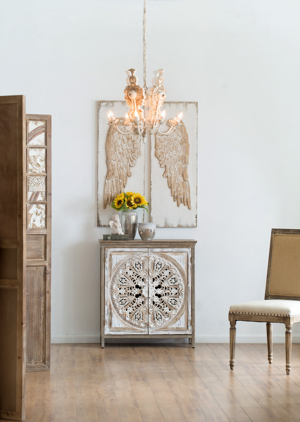 Set of 2 Feather Wing Wall Panels with Distressed Finish