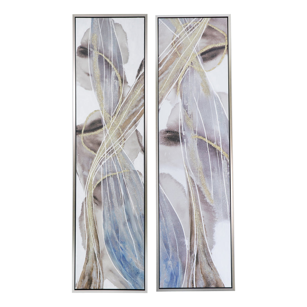 Set of 2 Elongated Modern Abstract Oil Paintings