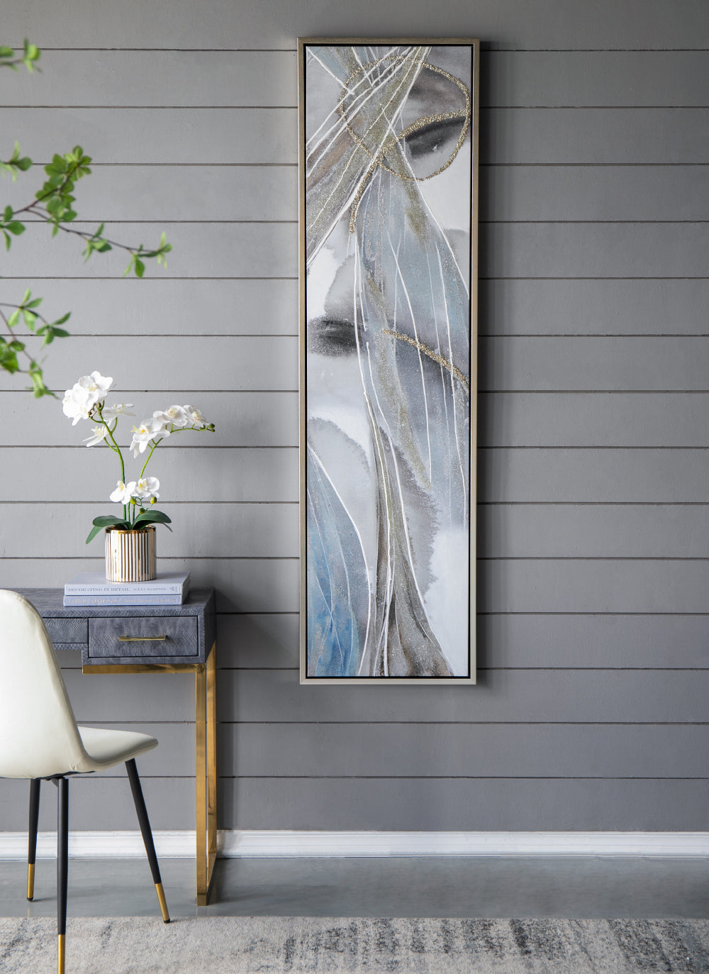 Set of 2 Elongated Modern Abstract Oil Paintings