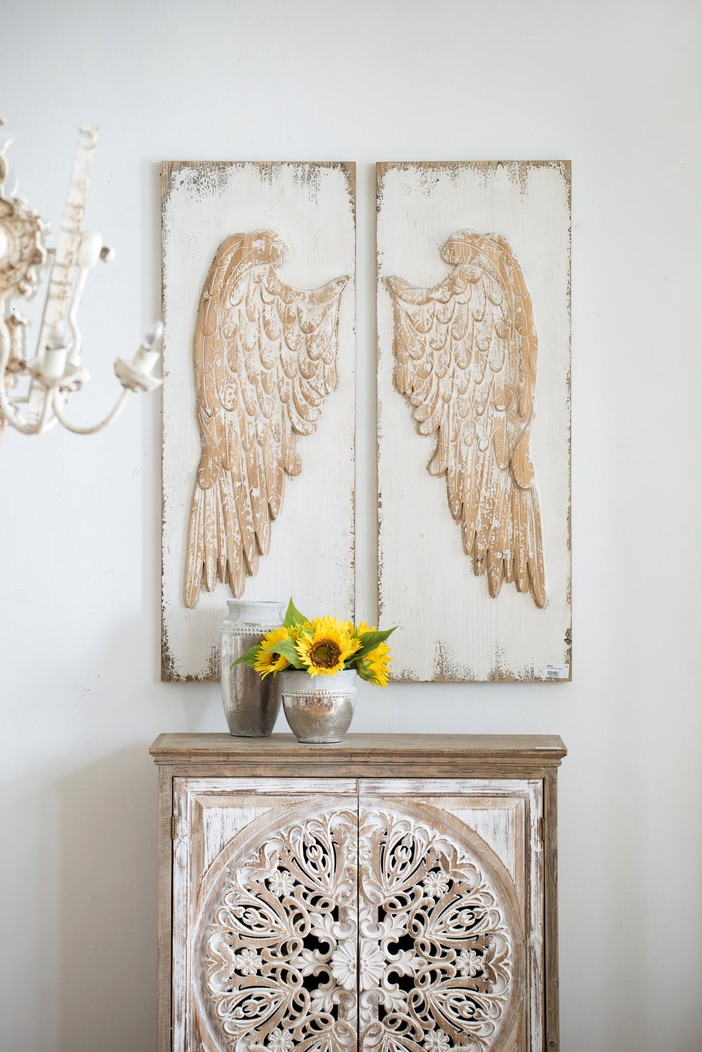 Set of 2 Feather Wing Wall Panels with Distressed Finish