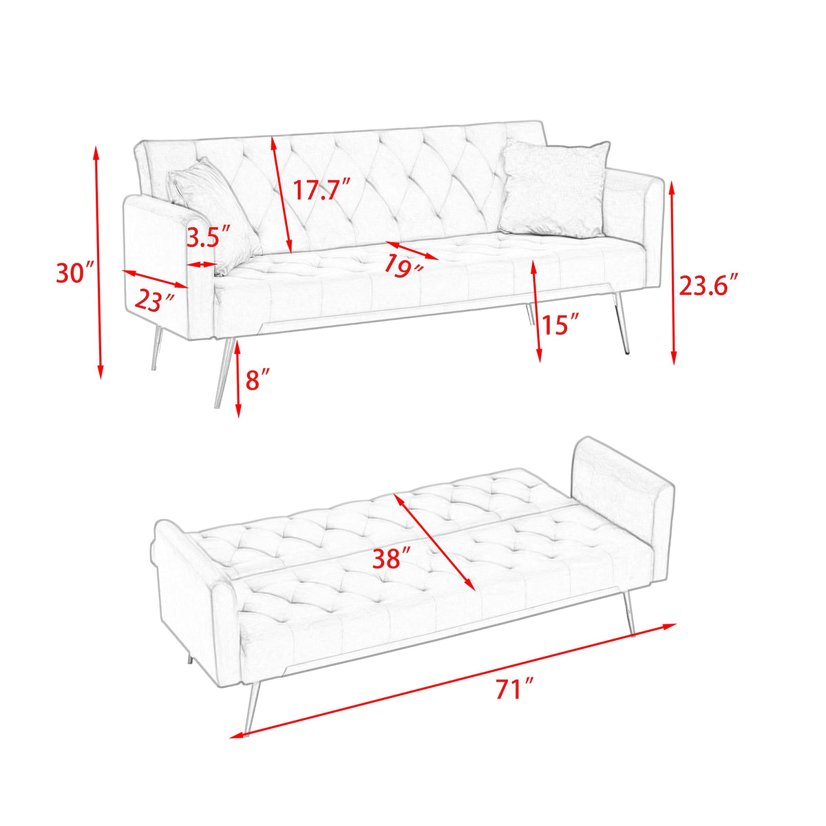 71-Inch Convertible Love Seat Sofa