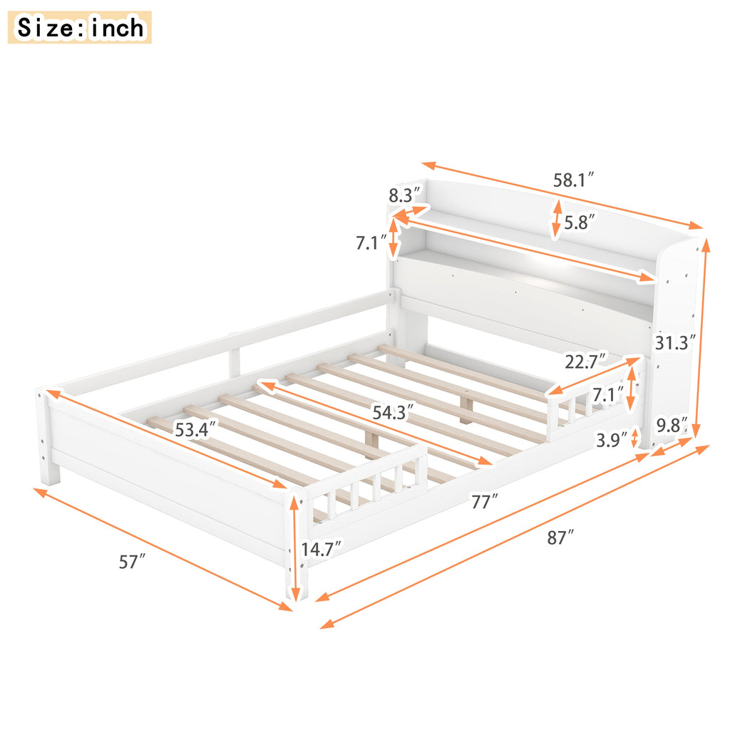 Wood Full Size Platform Bed with Built-in LED Light