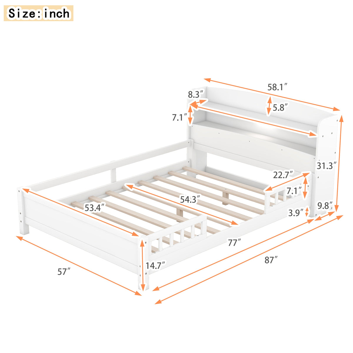 Wood Full Size Platform Bed with Built-in LED Light