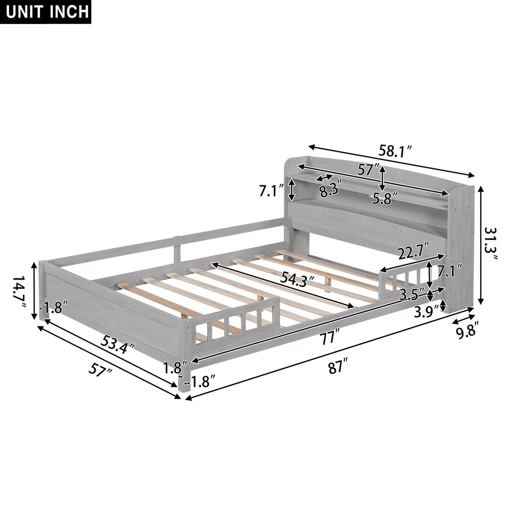 Wood Full Size Platform Bed With Built-in LED Light