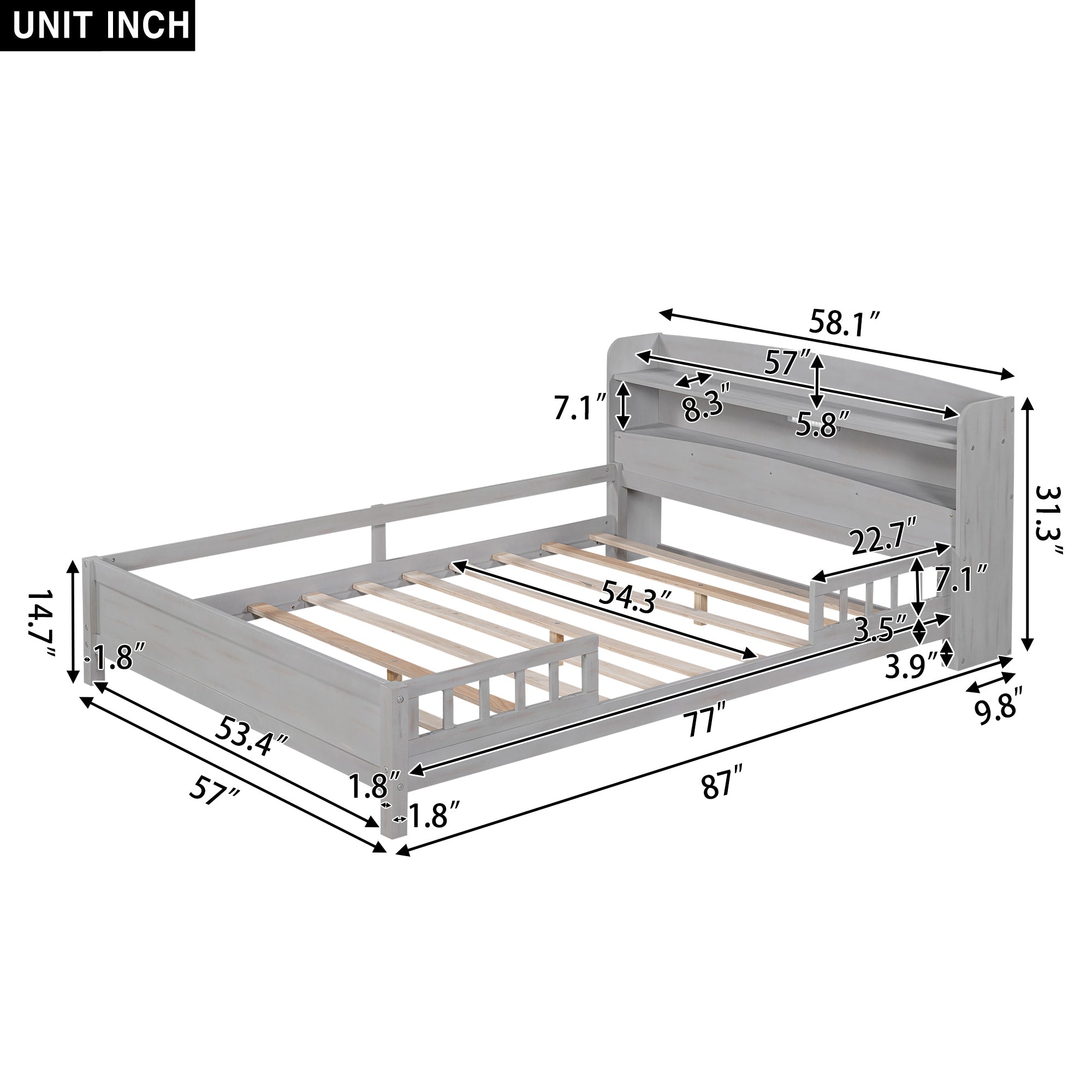 Wood Full Size Platform Bed With Built-in LED Light