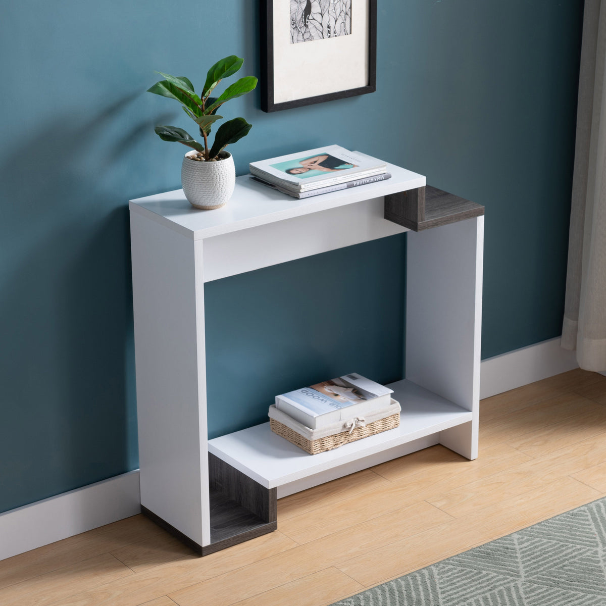Contemporary Console Table With Two Open Shelves