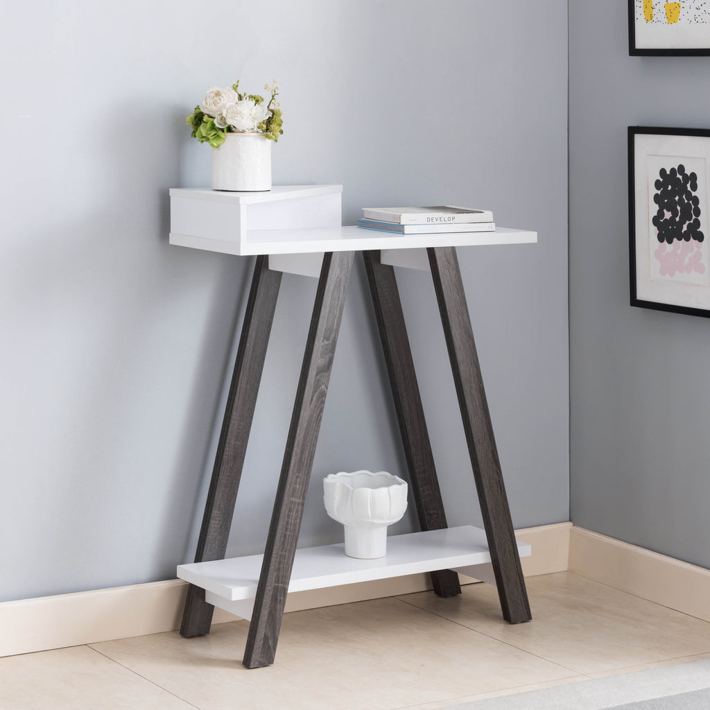 Contemporary Two Toned Console Table with Two Shelves