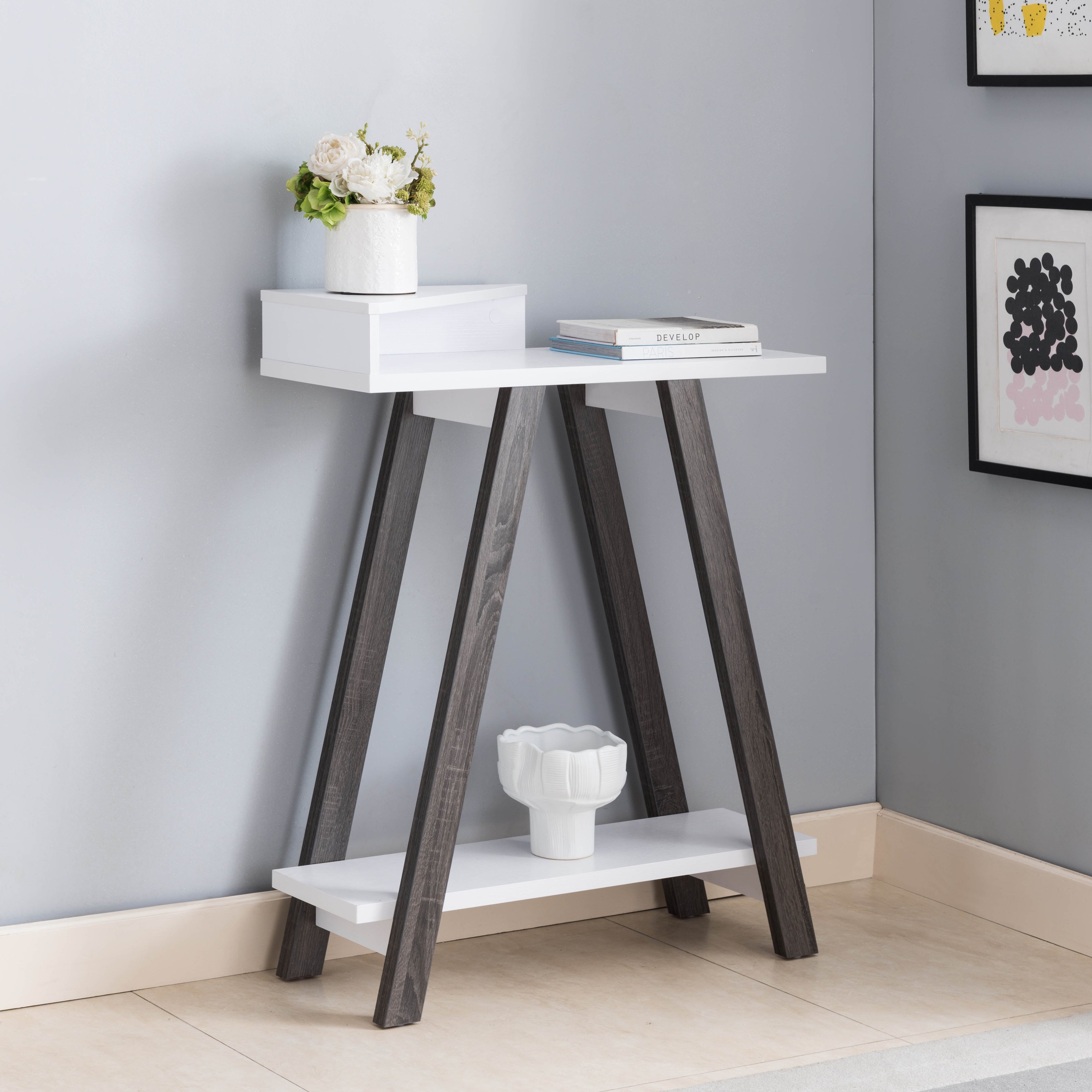 Contemporary Two Toned Console Table with Two Shelves