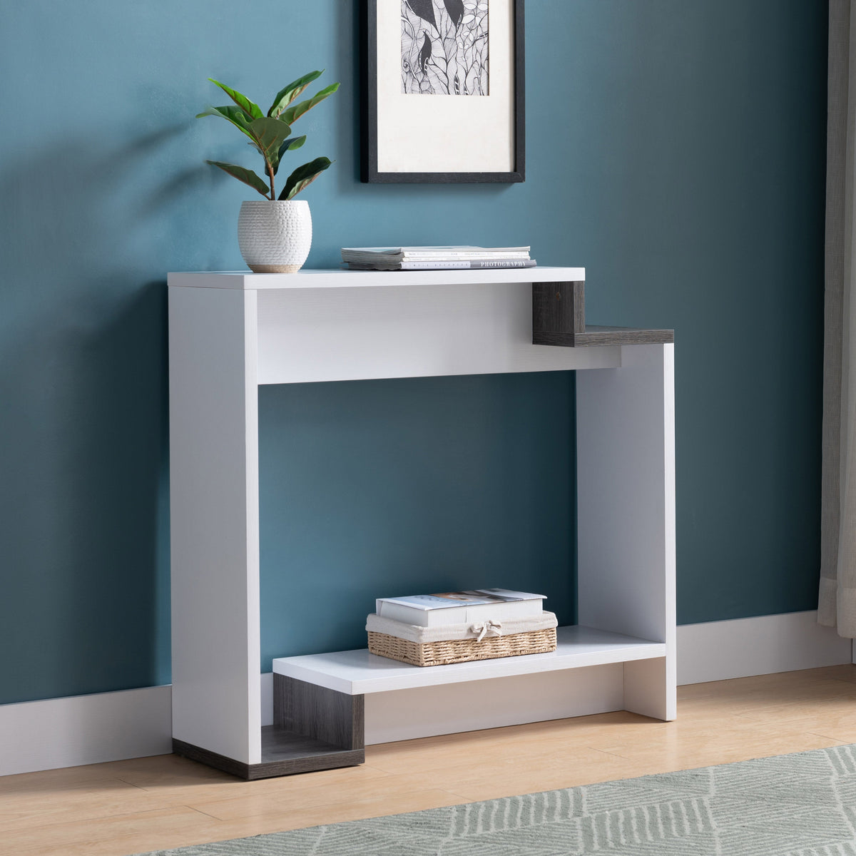 Contemporary Console Table With Two Open Shelves