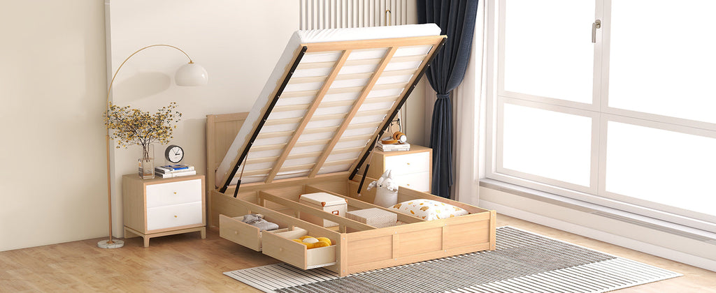 Full Size Wood Platform Bed with Underneath Storage and 2 Drawers