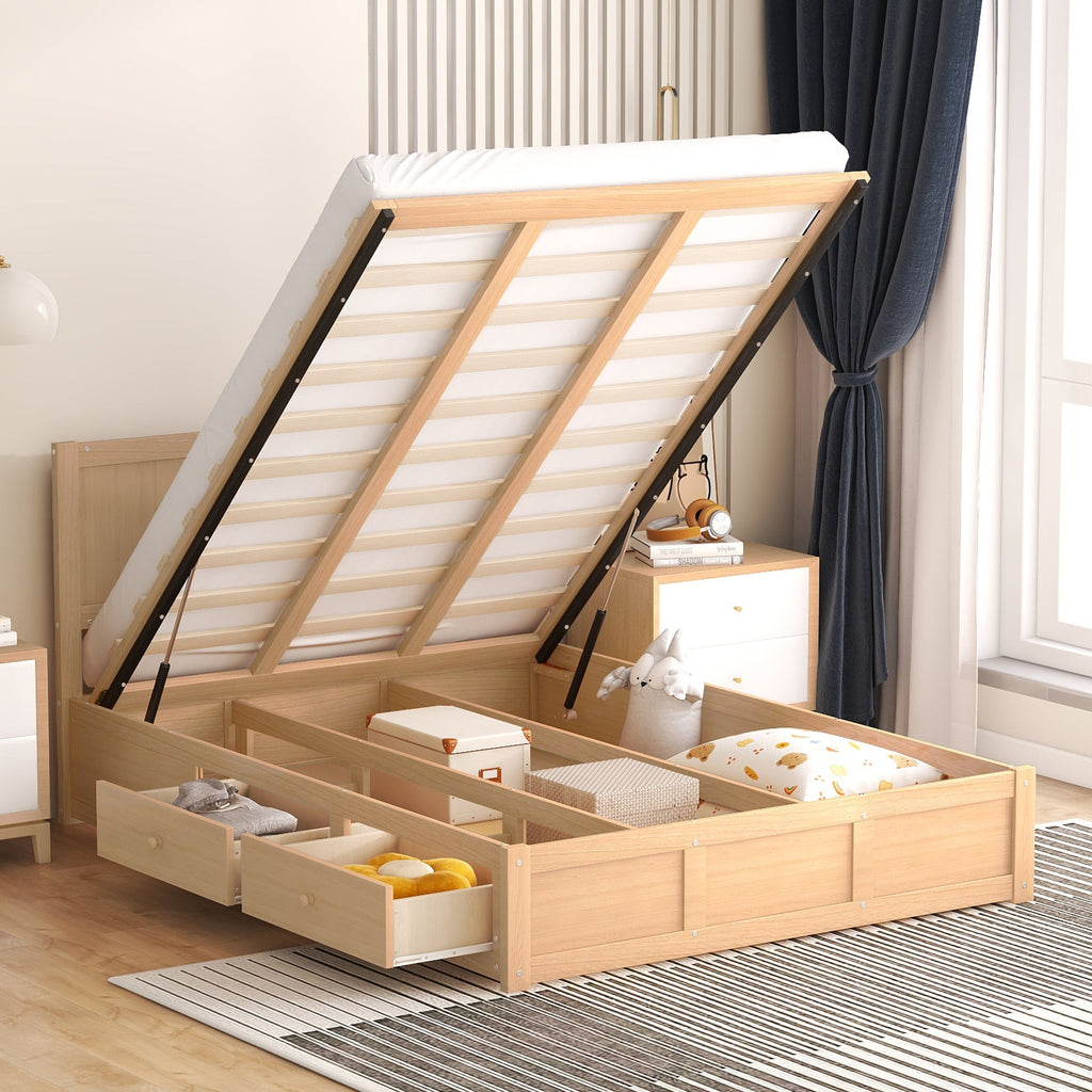 Full Size Wood Platform Bed with Underneath Storage and 2 Drawers