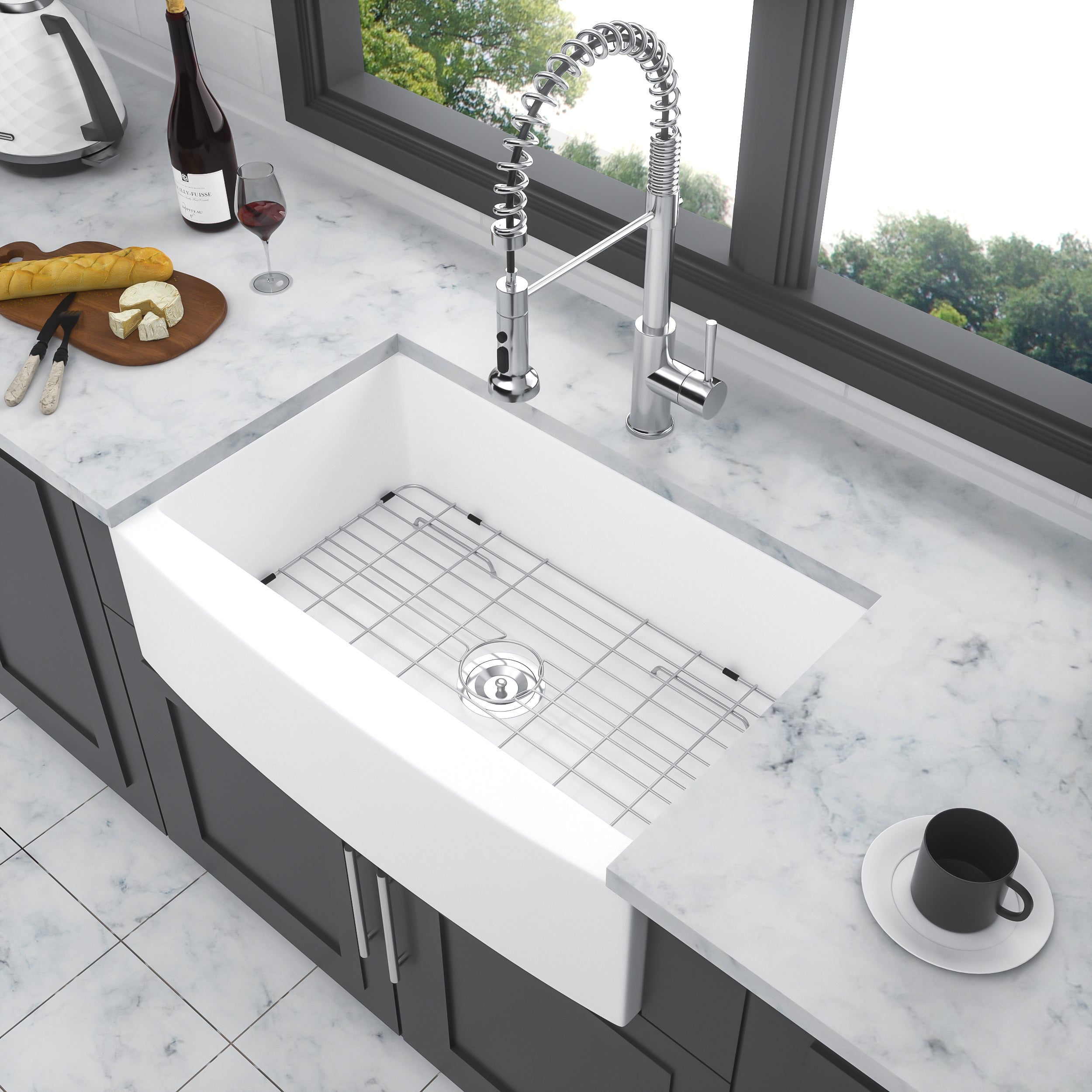 White Farmhouse Sink - 33" x 21" x 10"