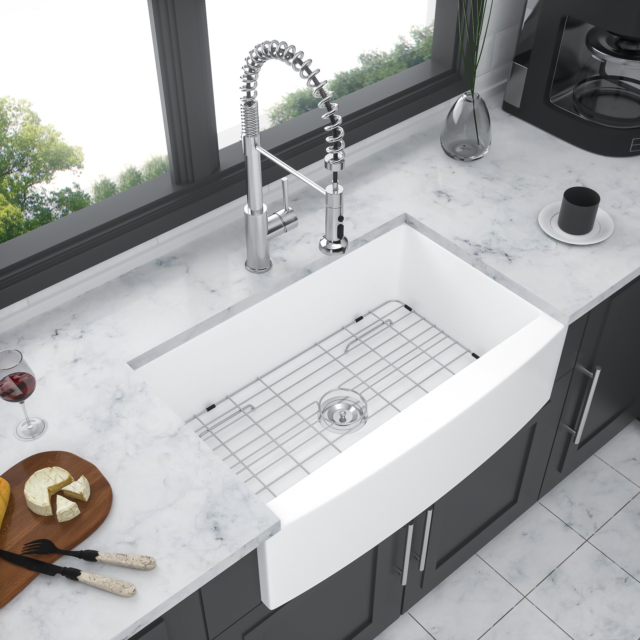 White Farmhouse Sink - 33" x 21" x 10"