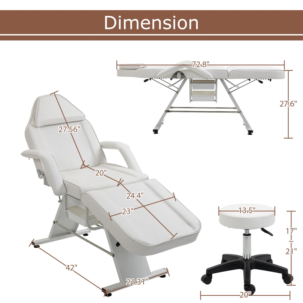 Massage Salon Tattoo Chair with Two Trays and Hydraulic Stool