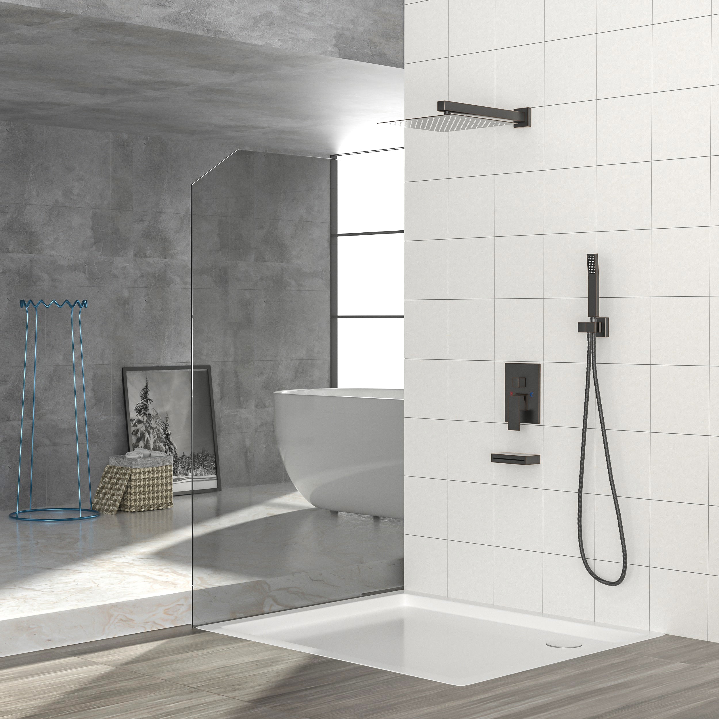 Shower System with Waterfall Tub Spout