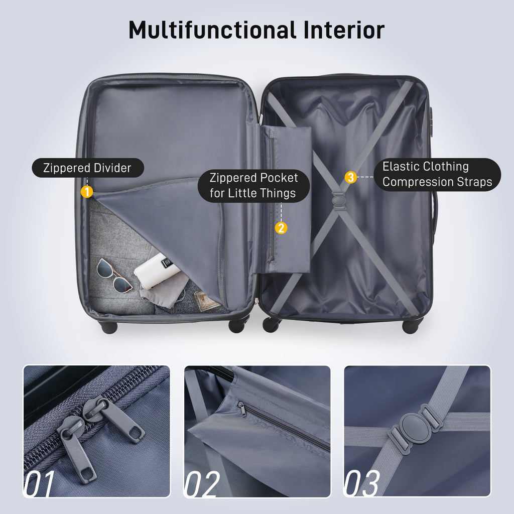 Hardshell Luggage Sets 2Pcs + Bag Spinner Suitcase with TSA Lock