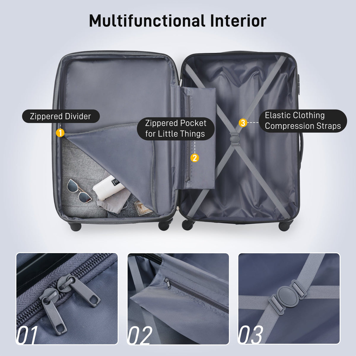 Hardshell Luggage Sets 2Pcs + Bag Spinner Suitcase with TSA Lock
