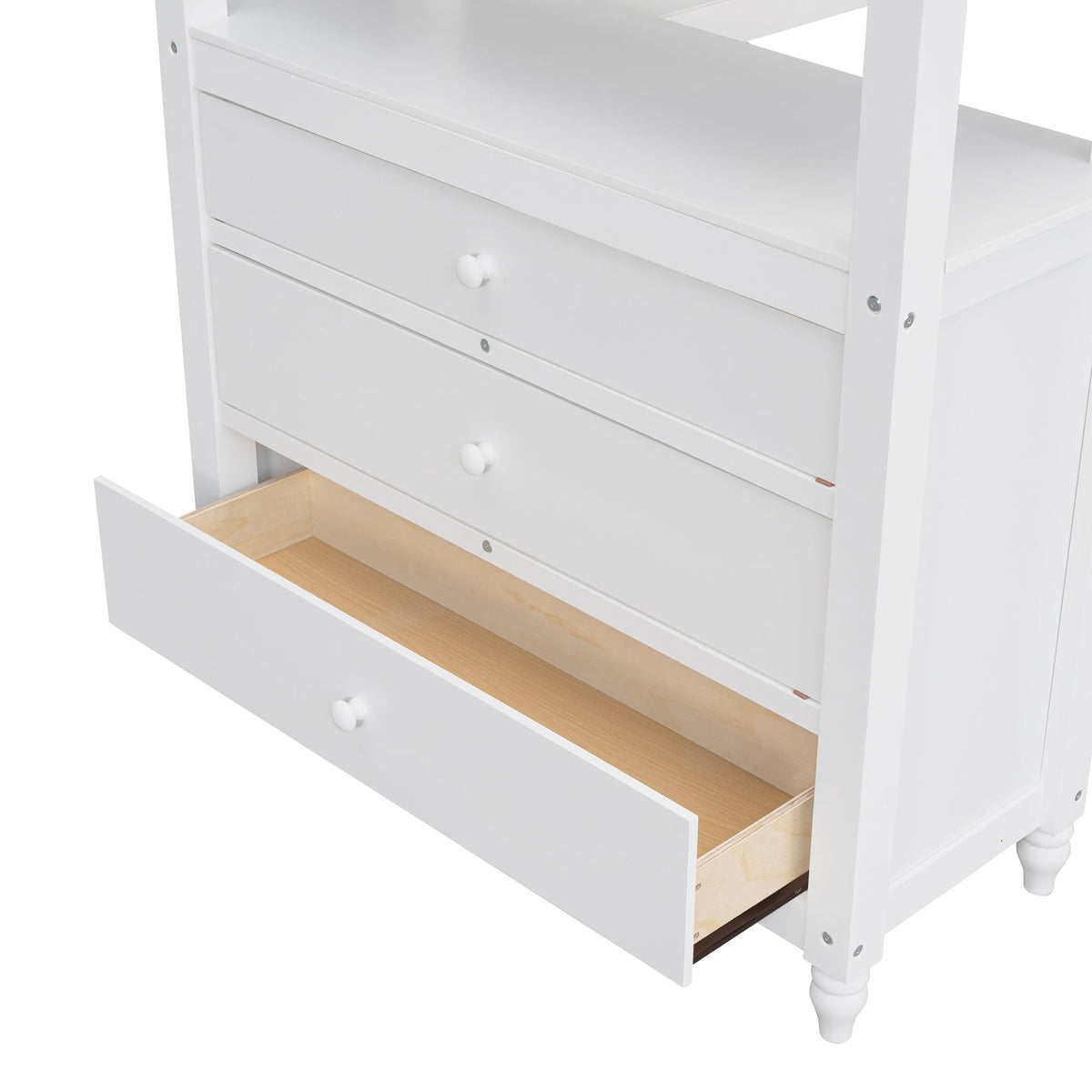 Twin Size Loft Bed with Drawers and Desk - White