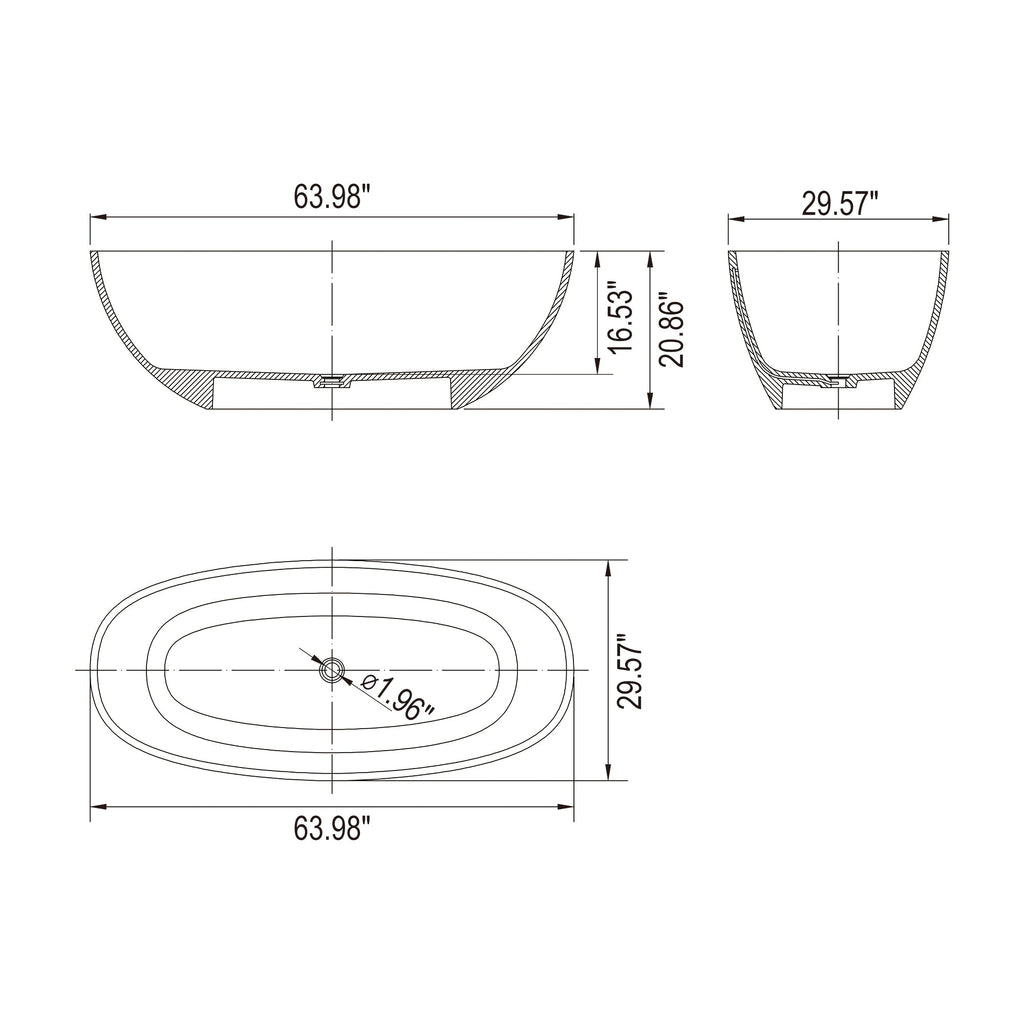 64 Inch Transparent Freestanding Bathtub