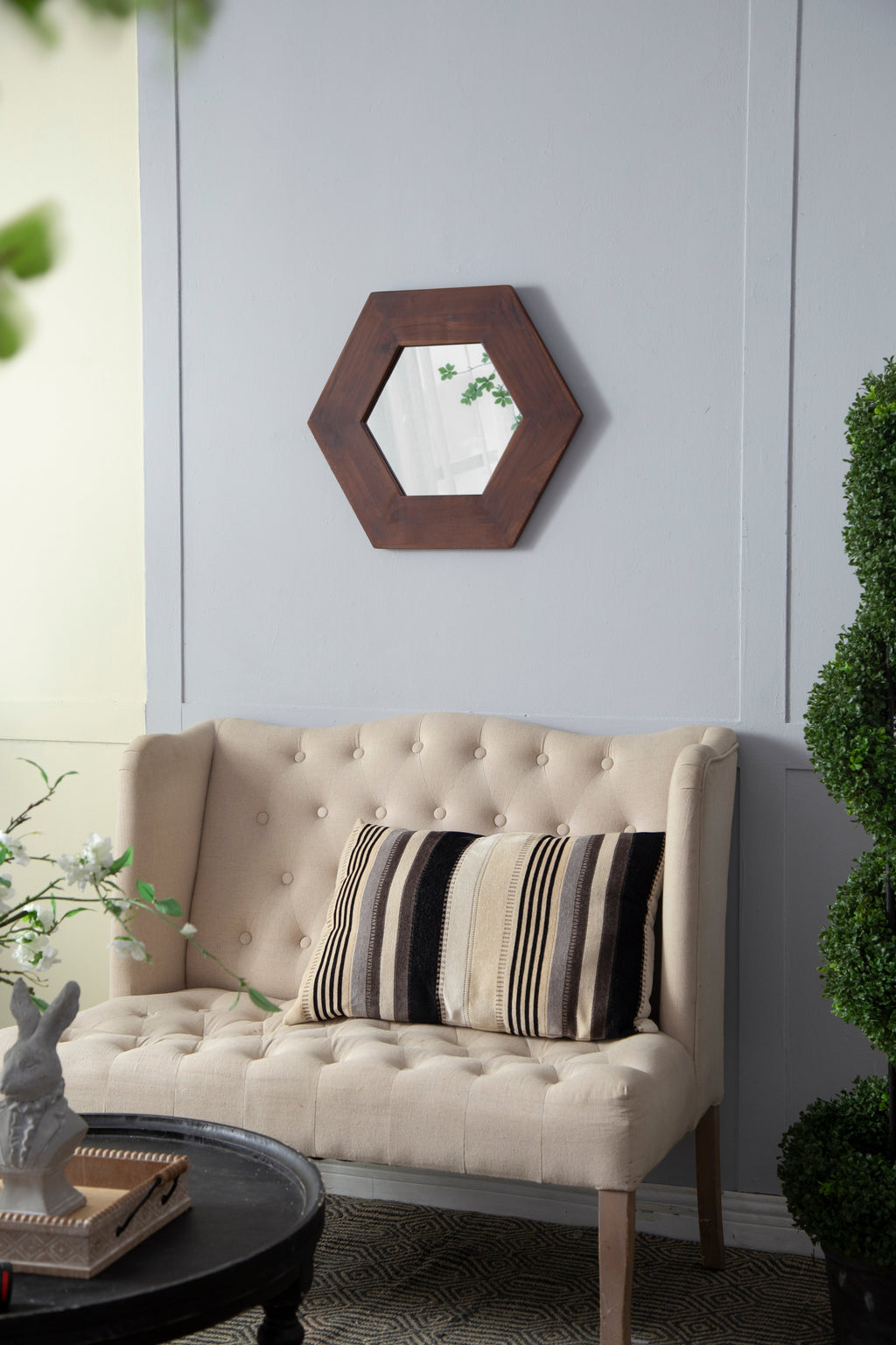 18.5" x 18.5" Hexagon Mirror with Solid Wood Frame