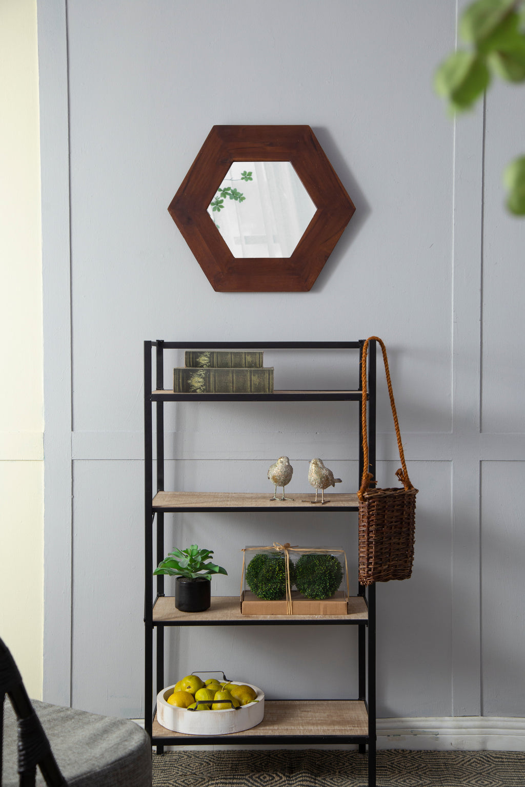 18.5" x 18.5" Hexagon Mirror with Solid Wood Frame