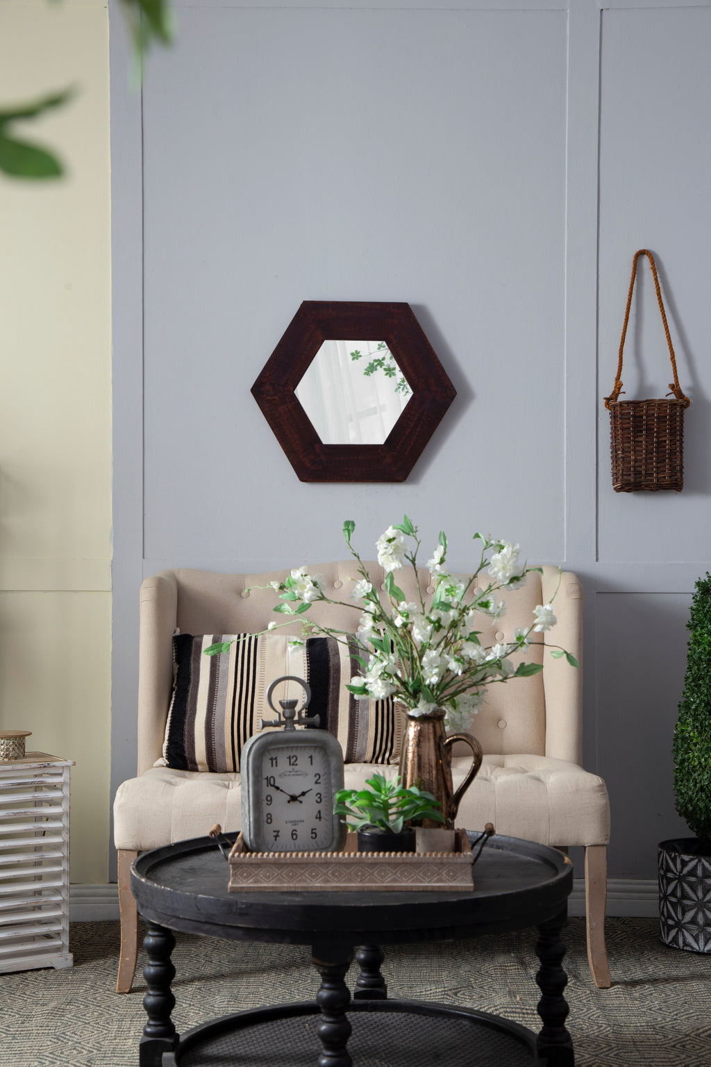 18.5" x 18.5" Hexagon Mirror with Solid Wood Frame