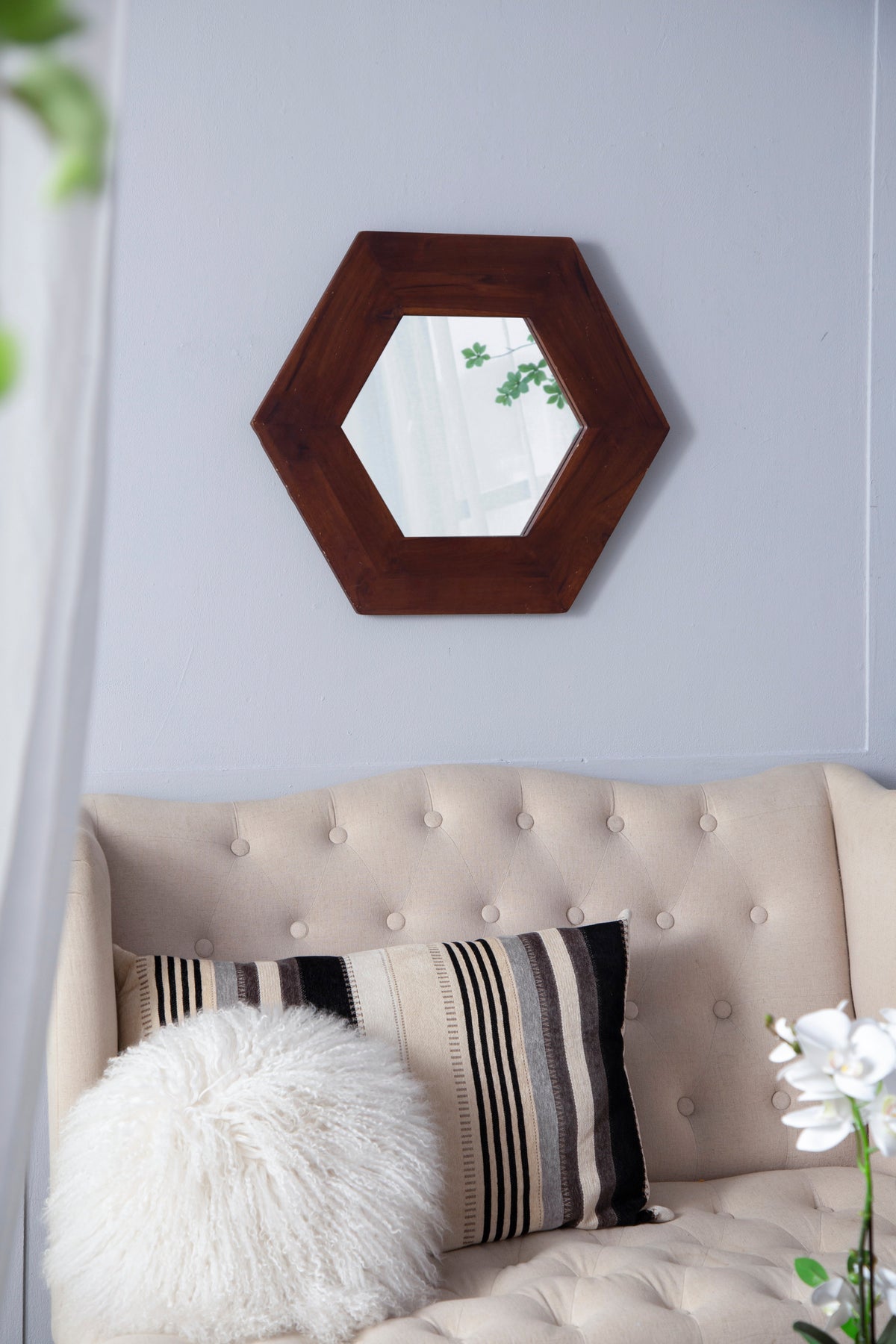 18.5" x 18.5" Hexagon Mirror with Solid Wood Frame
