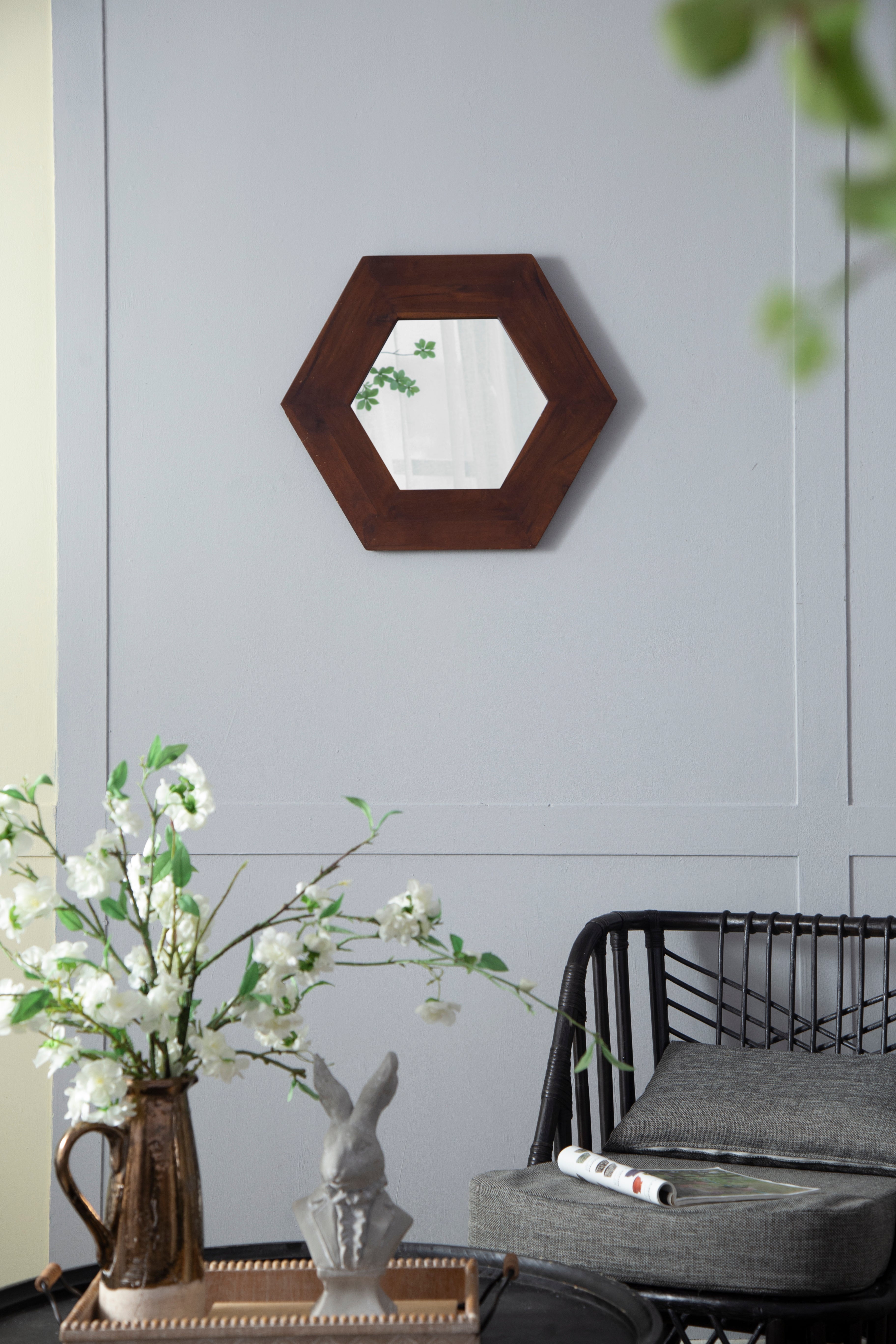 18.5" x 18.5" Hexagon Mirror with Solid Wood Frame