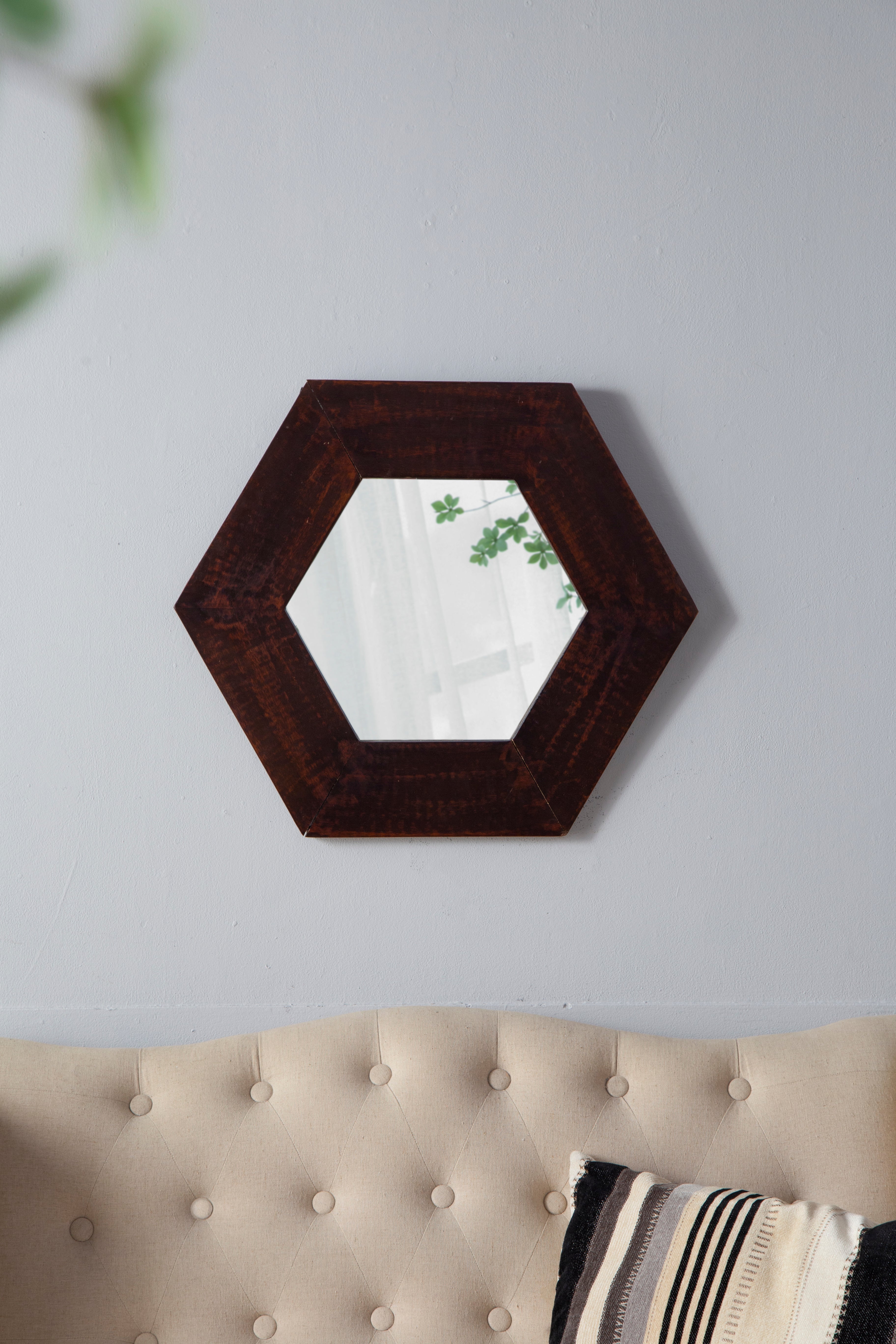 18.5" x 18.5" Hexagon Mirror with Solid Wood Frame