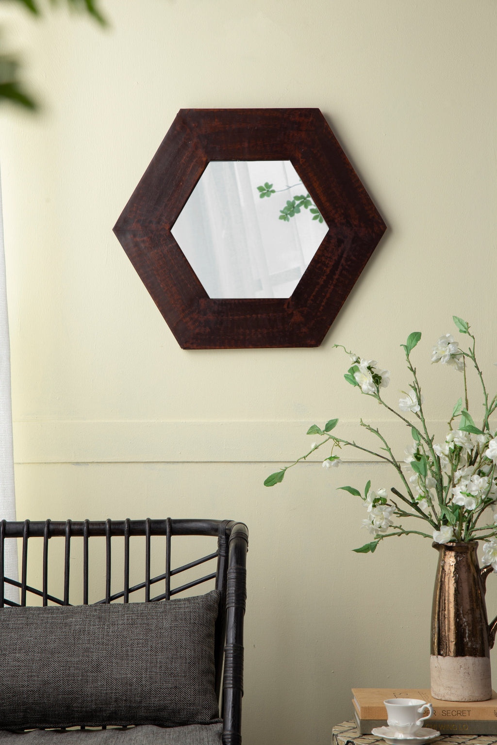 18.5" x 18.5" Hexagon Mirror with Solid Wood Frame