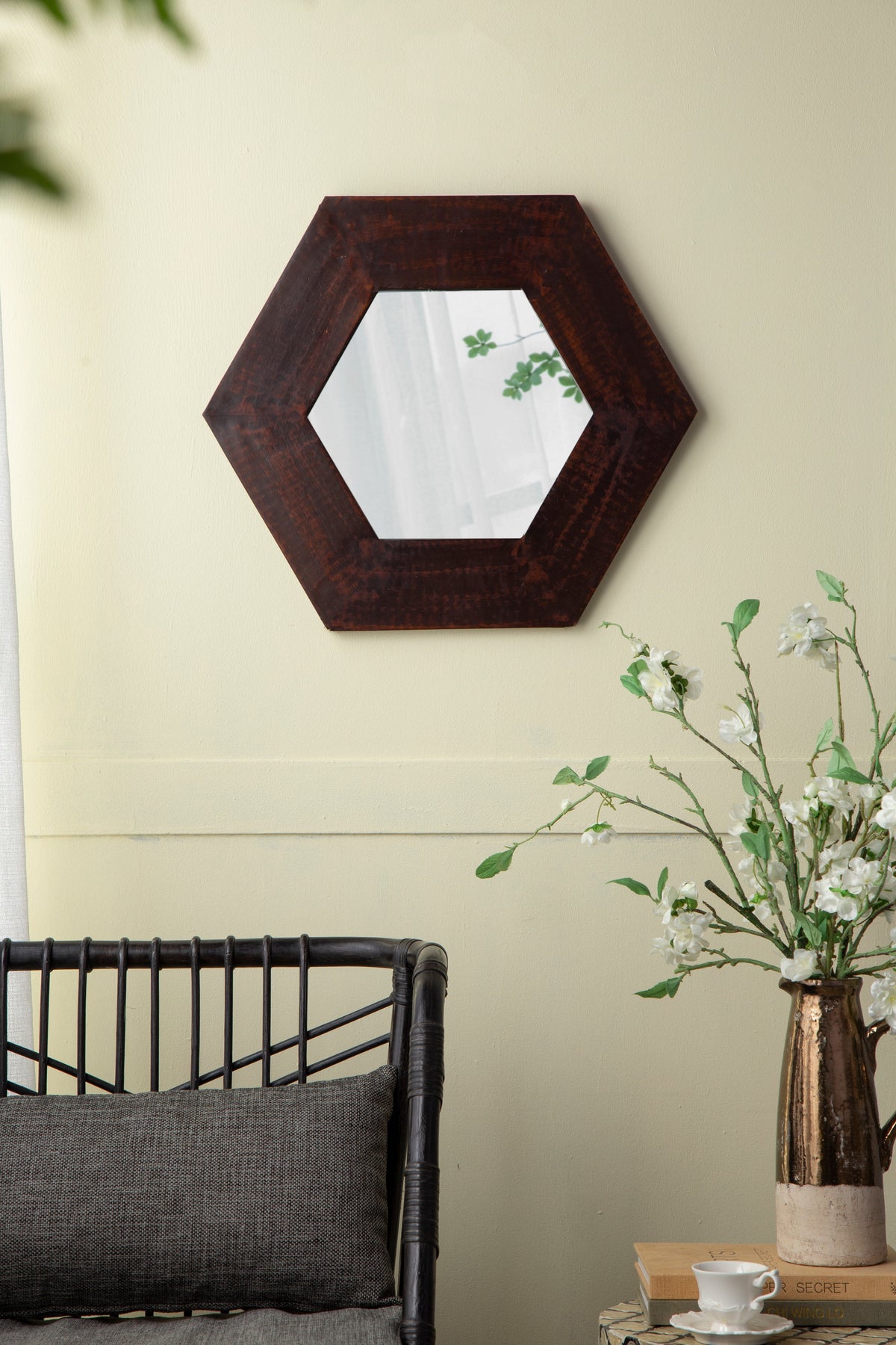 18.5" x 18.5" Hexagon Mirror with Solid Wood Frame