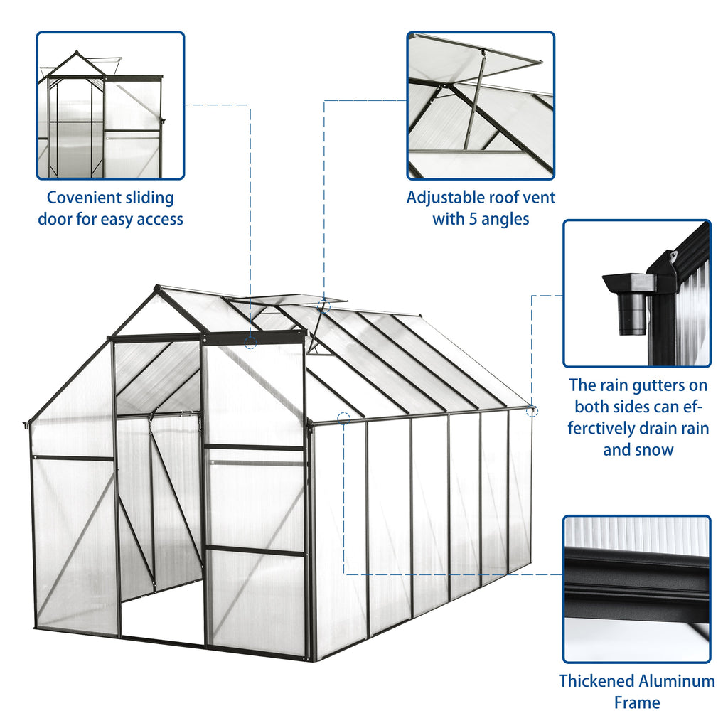 6x12 FT Polycarbonate Greenhouse with Raised Base
